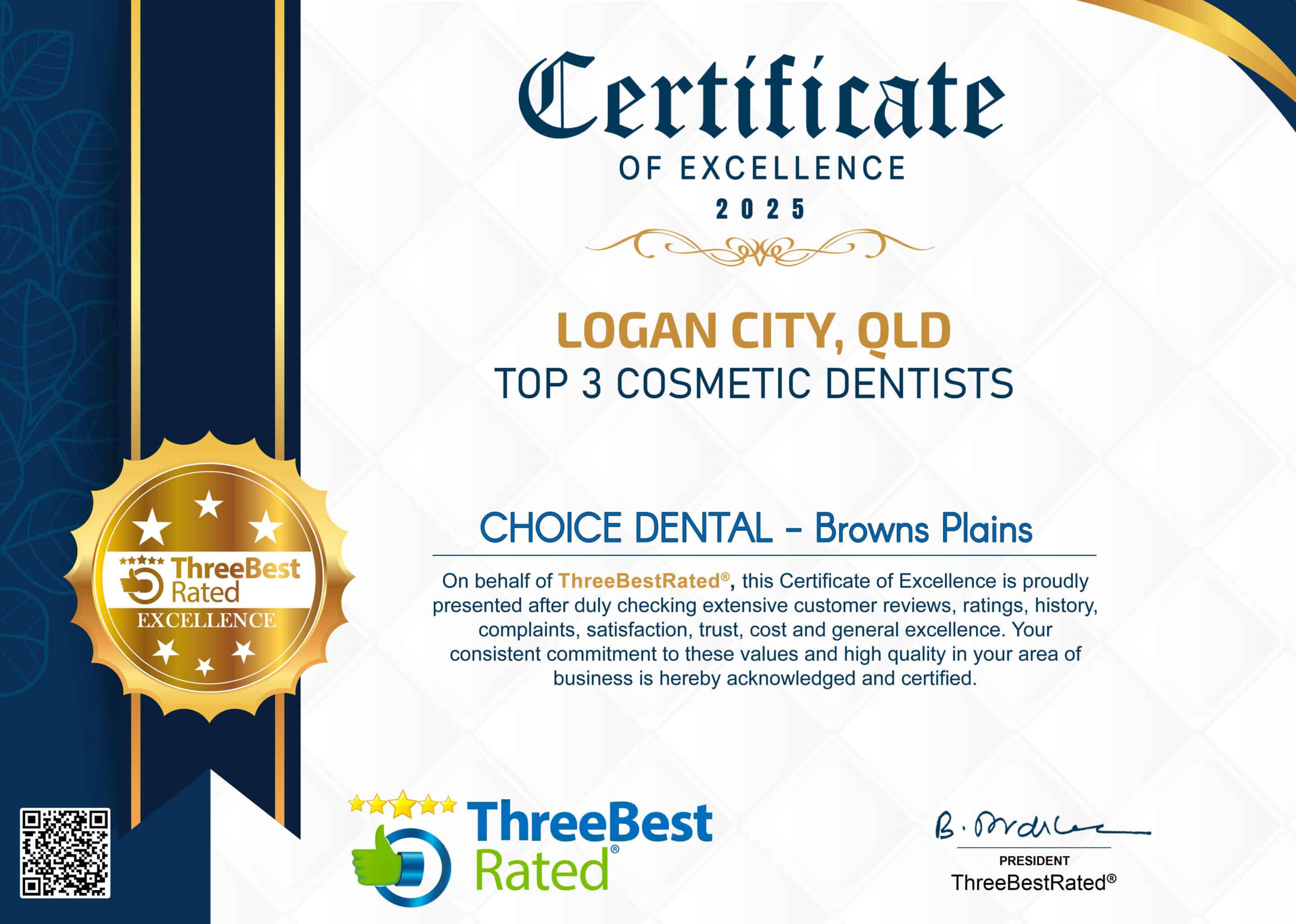 Certificate of Excellence 2025 Top 3 Cosmetic Dentist