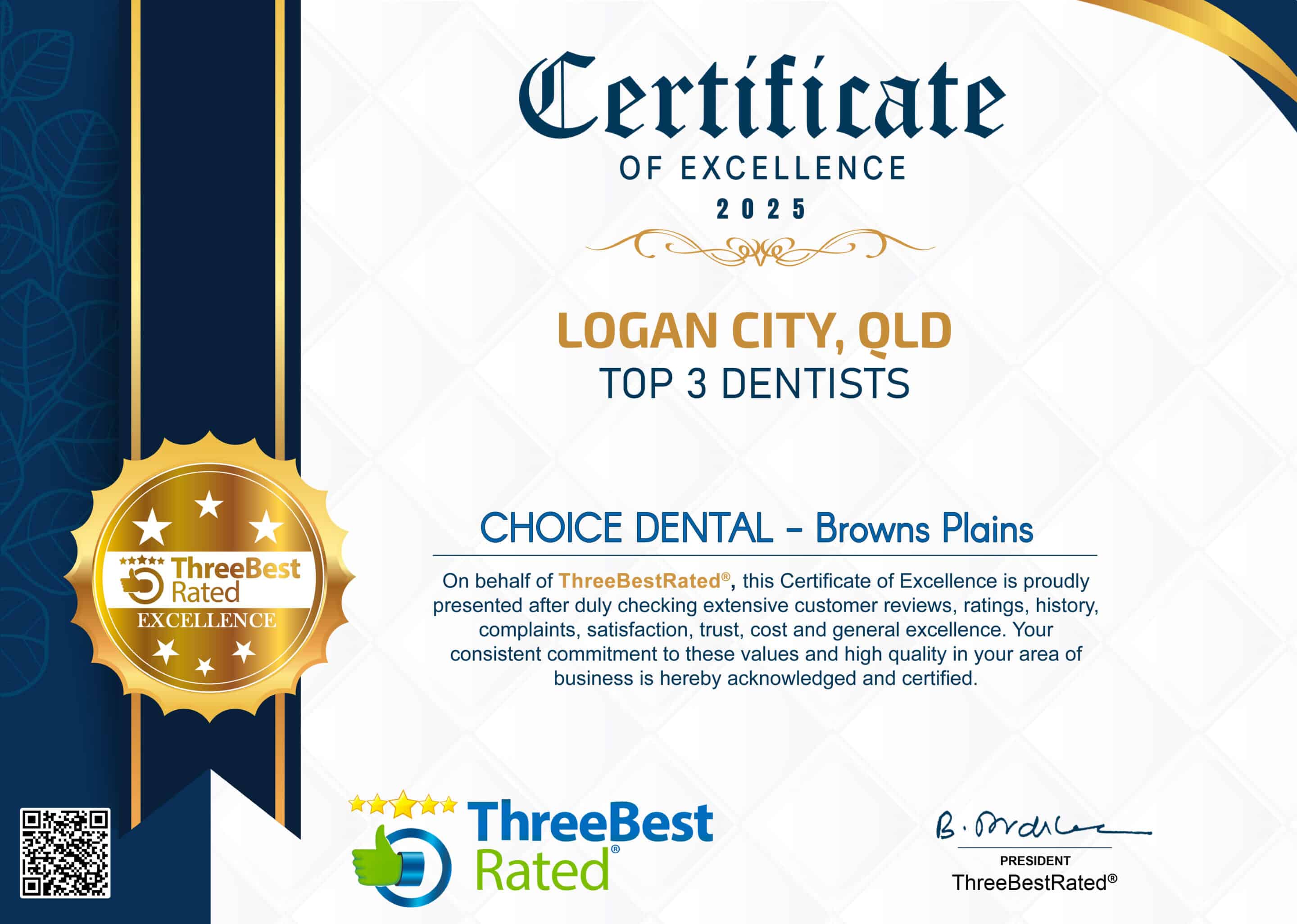 Certificate of Excellence 2025 Top 3 Dentist